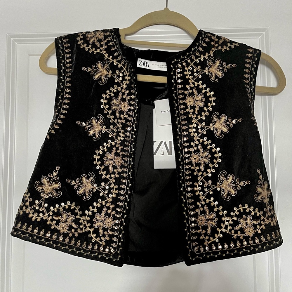 Zara velvet embroidered vest
